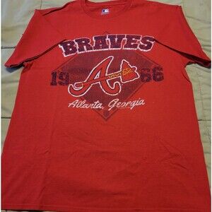 Atlanta Braves Red TShirt MLB Genuine Merchandise L Faux Vintage Cracked Graphic
